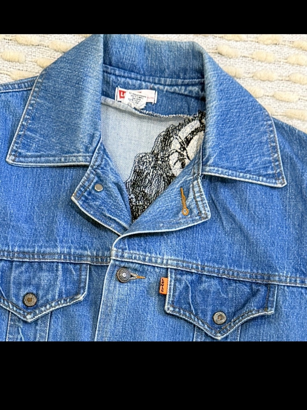 Levi’s Vintage Orange Tab Denim Jacket Custom Art Gemini Patch Medium - Picture 7 of 9
